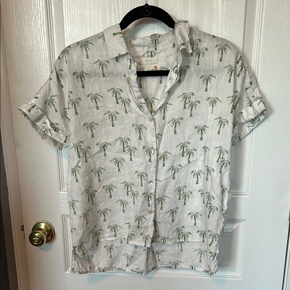 C&C palm tree print linen shirt sz S